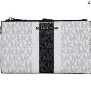 Michael Kors Jet Set Travel Double Zip Wristlet - Signature PVC (OPWHT MULTI)